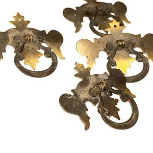 Vintage drawer pulls metal scroll work latch knocker Set of 4